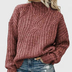 Jersey de mujer de cuello alto de punto trenzado