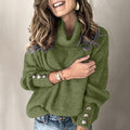 Pull côtelé femme à col roulé et boutons décoratifs