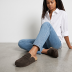 Mocassins mules de mulher com sola plana, castanhos