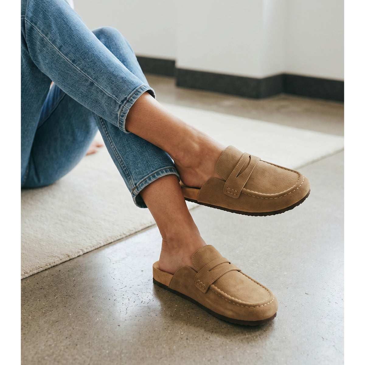 Mocassini donna sabot piatti, beige