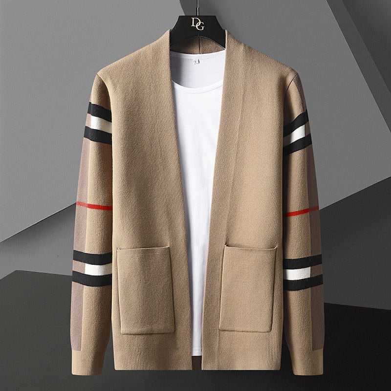 Cardigan uomo in maglia a righe con tasche
