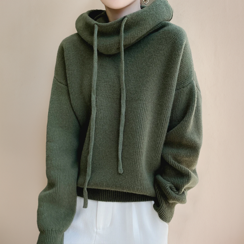 Sweat à capuche en maille femme avec col cheminée