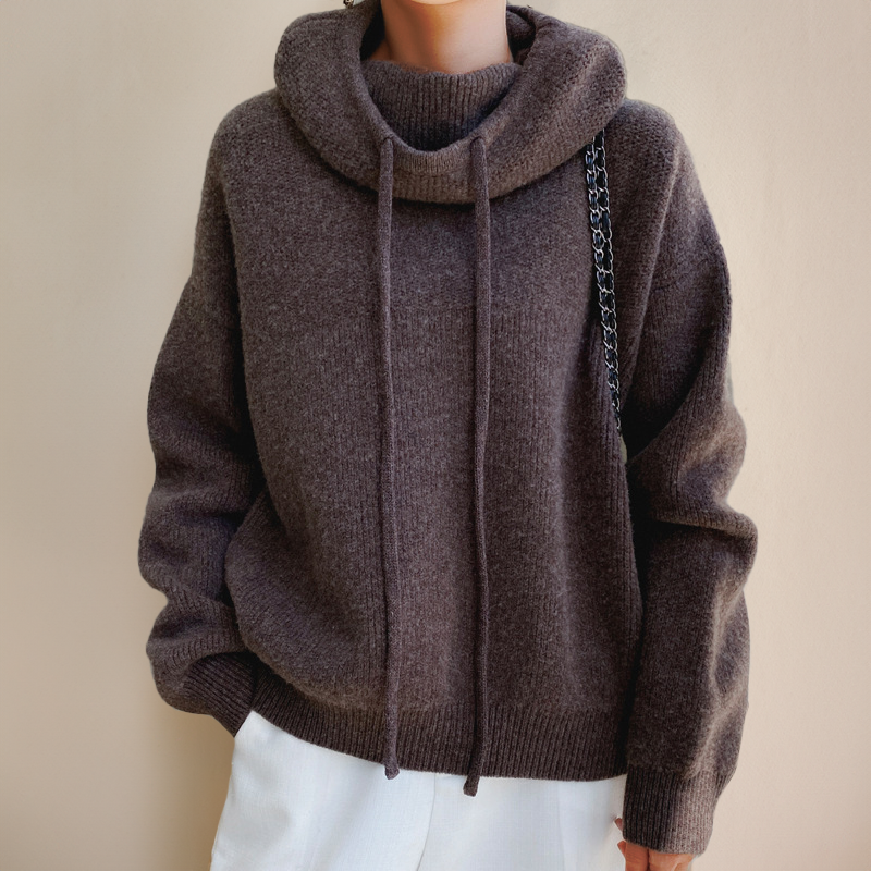 Sweat à capuche en maille femme avec col cheminée