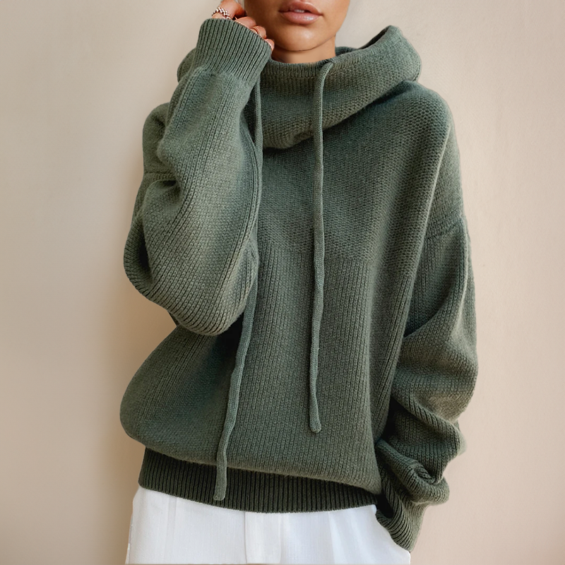 Sweat à capuche en maille femme avec col cheminée