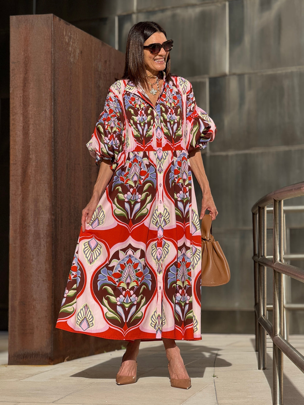Women's Red Floral Dress With a Flowy Cut for Summer