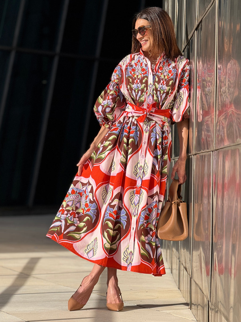 Women's Red Floral Dress With a Flowy Cut for Summer