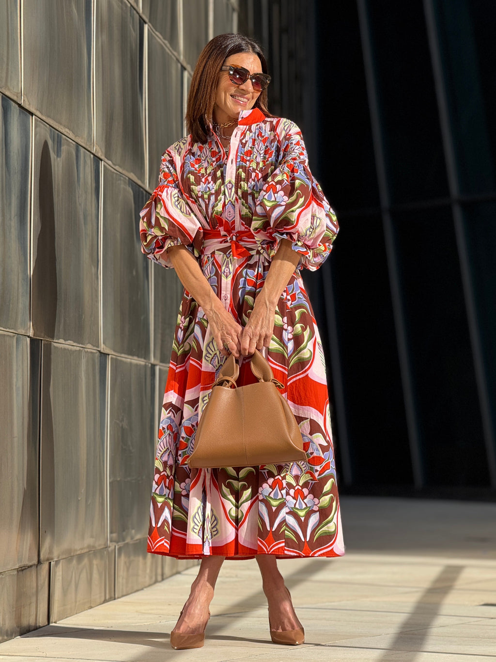 Women's Red Floral Dress With a Flowy Cut for Summer