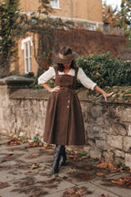 Robe midi femme marron à chevrons et boutons