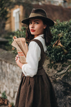 Robe midi femme marron à chevrons et boutons