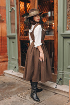Robe midi femme marron à chevrons et boutons