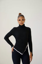 Pull col roulé côtelé femme à bas asymétrique