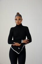 Pull col roulé côtelé femme à bas asymétrique
