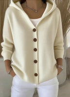 Cardigan femme à capuche et boutons, en maille, manches longues
