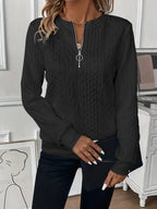 Pull femme torsadé avec zip, manches longues