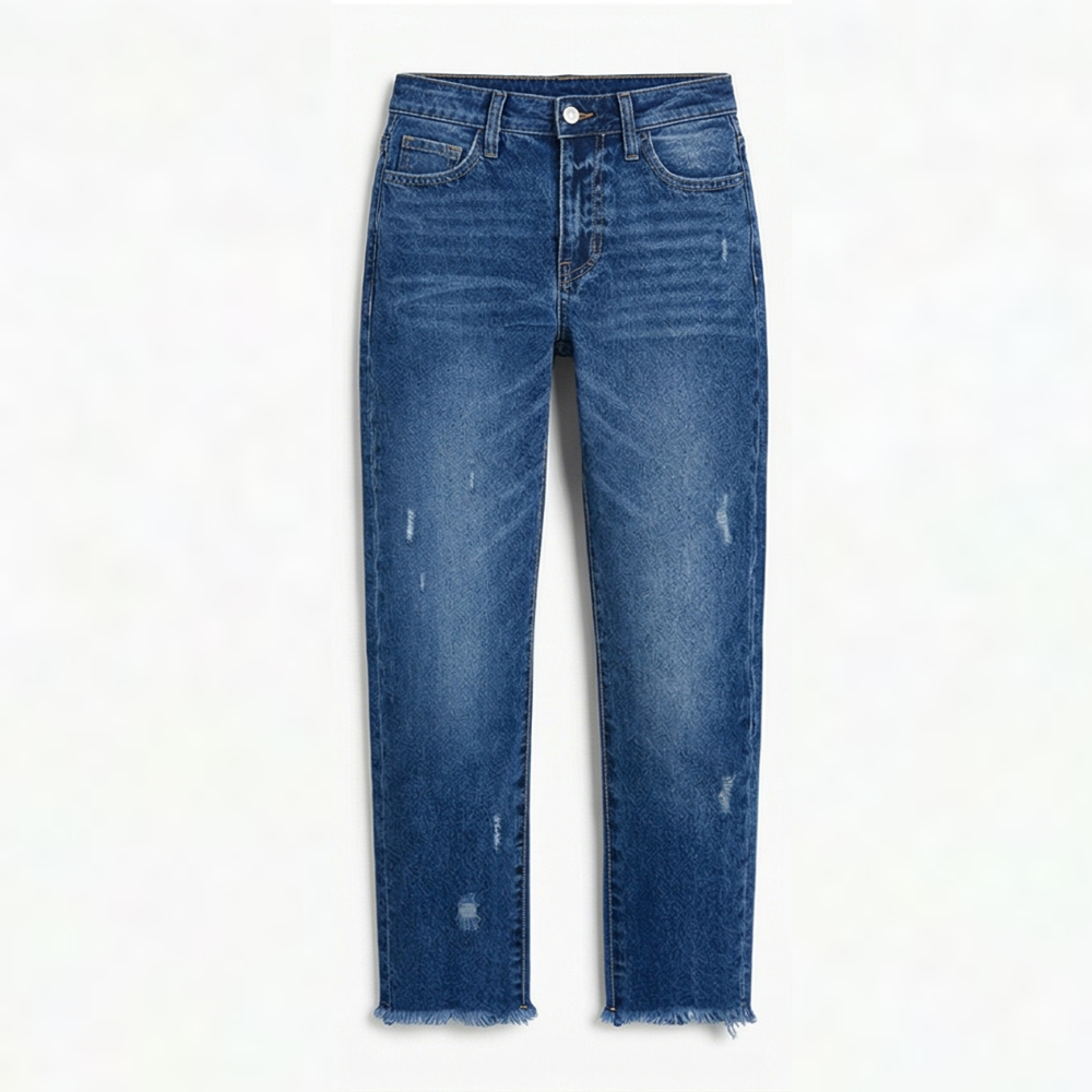 Cropped jeans til damer med lige ben og flosset kant