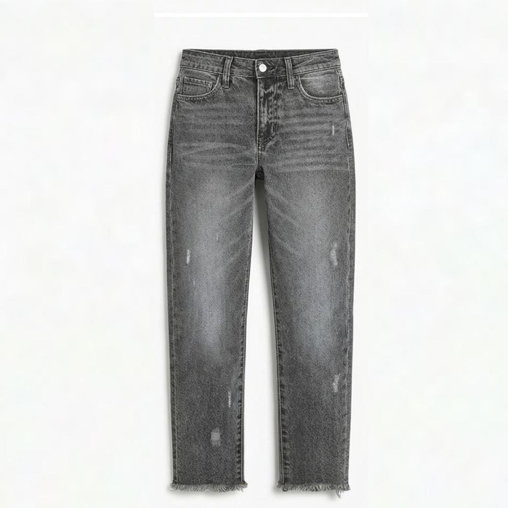 Cropped jeans til damer med lige ben og flosset kant