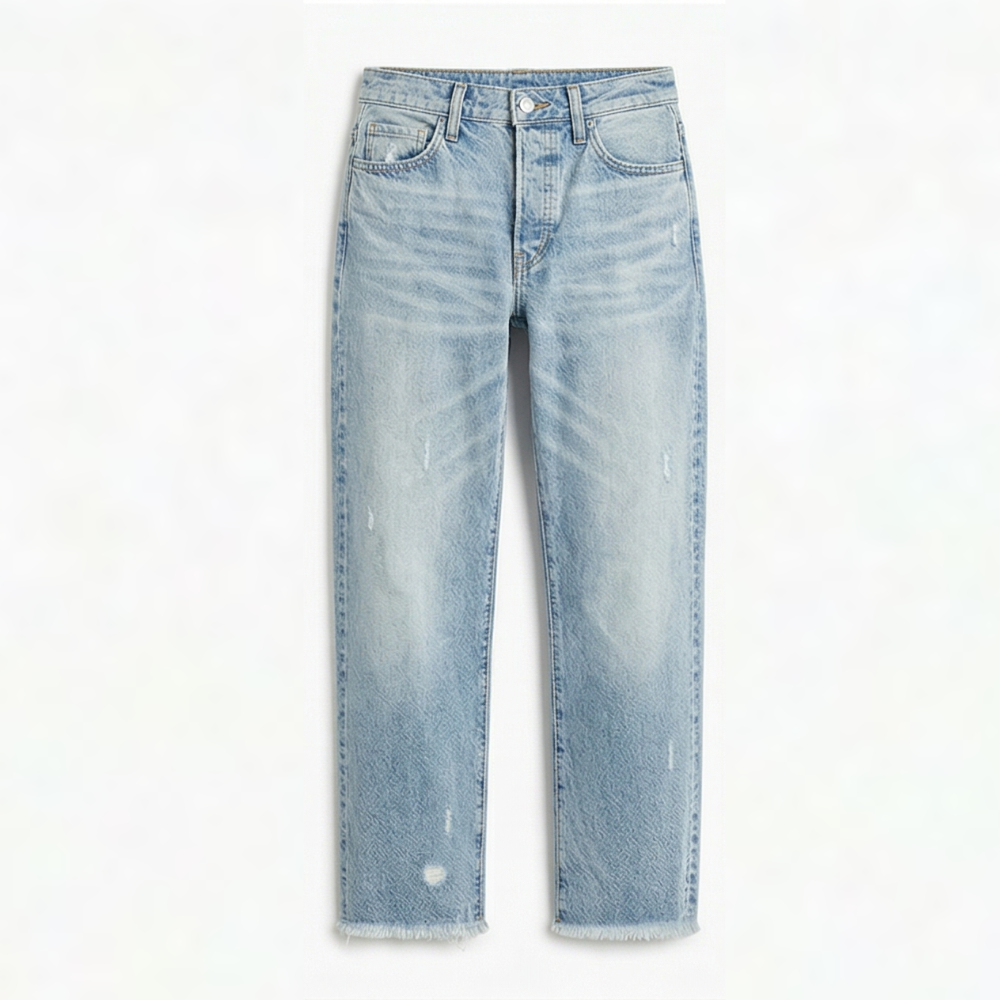 Cropped jeans til damer med lige ben og flosset kant