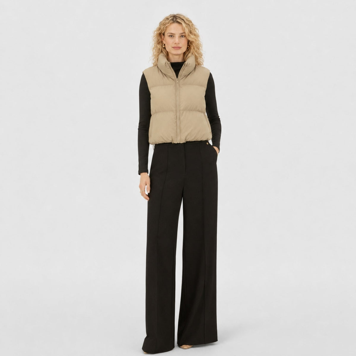 Gilet sans manches matelassé femme court à col montant