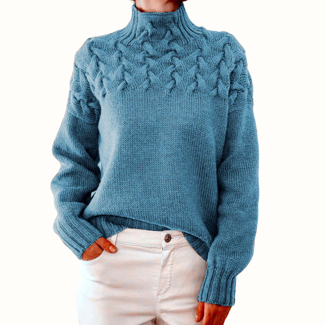 Maglione donna a collo alto con trecce e maniche lunghe