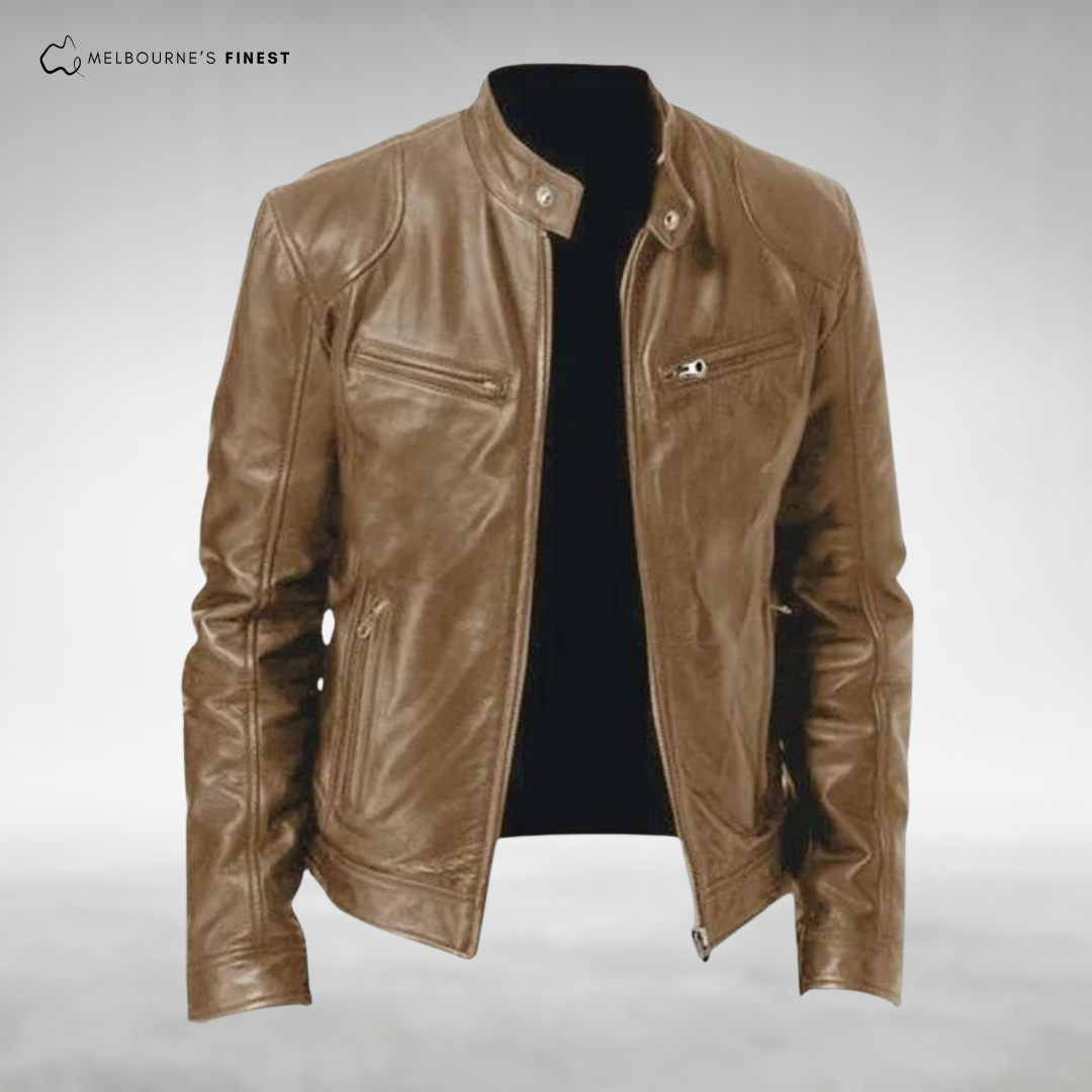 Chaqueta motera de hombre con cuello alto y cremallera