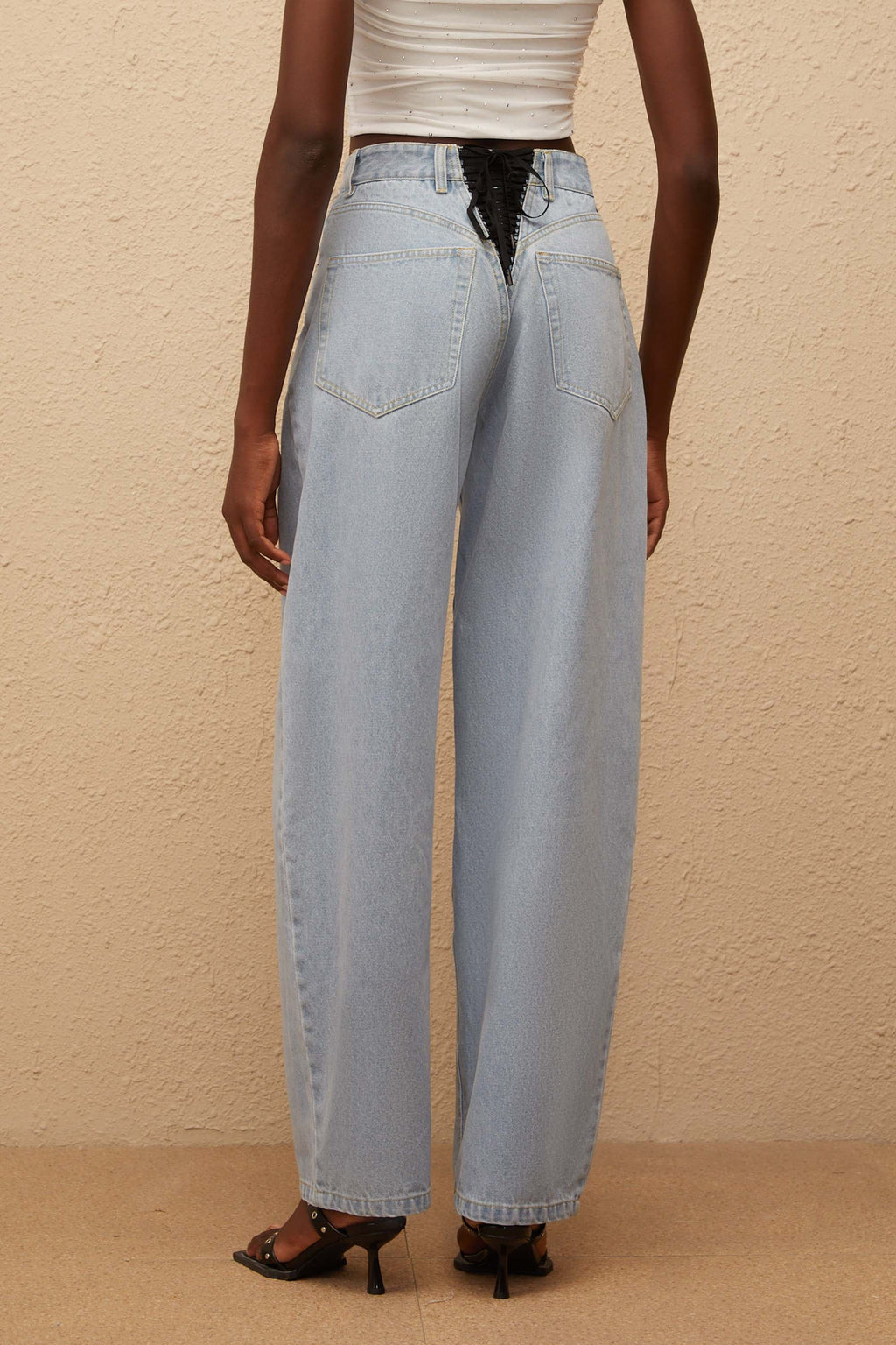 Wide leg jeans til damer med høj talje, lyseblå