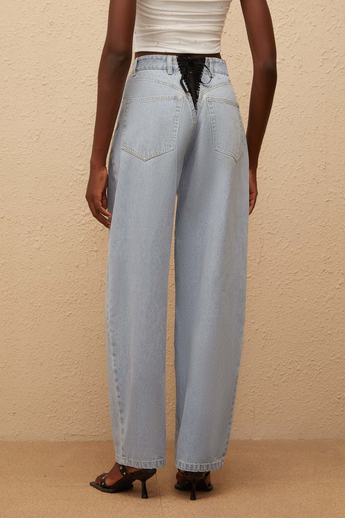 Wide leg jeans til damer med høj talje, lyseblå