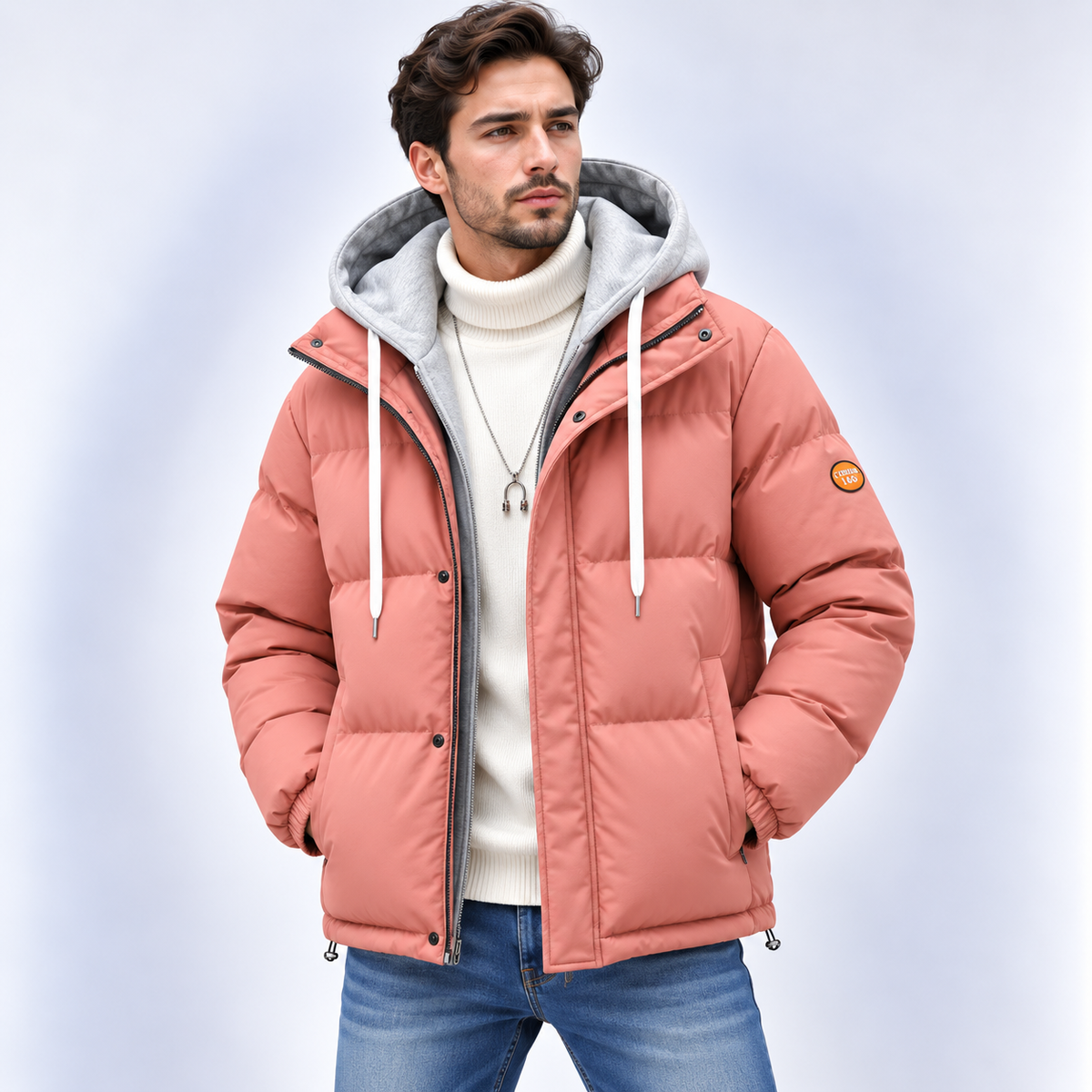 Męska pikowana kurtka z kapturem, zamkiem i kieszeniami
