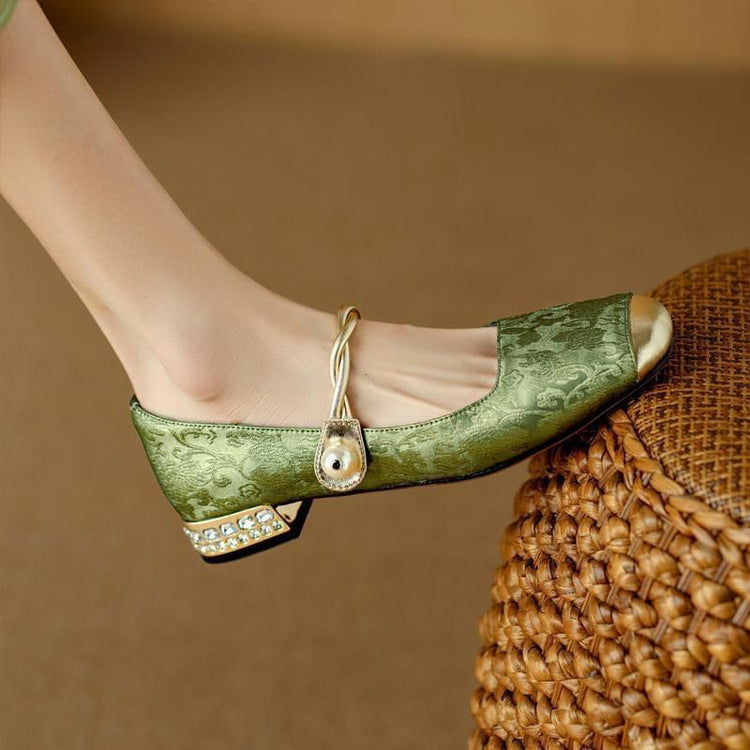 Pantofi Mary Jane de damă cu baretă decorativă și toc jos