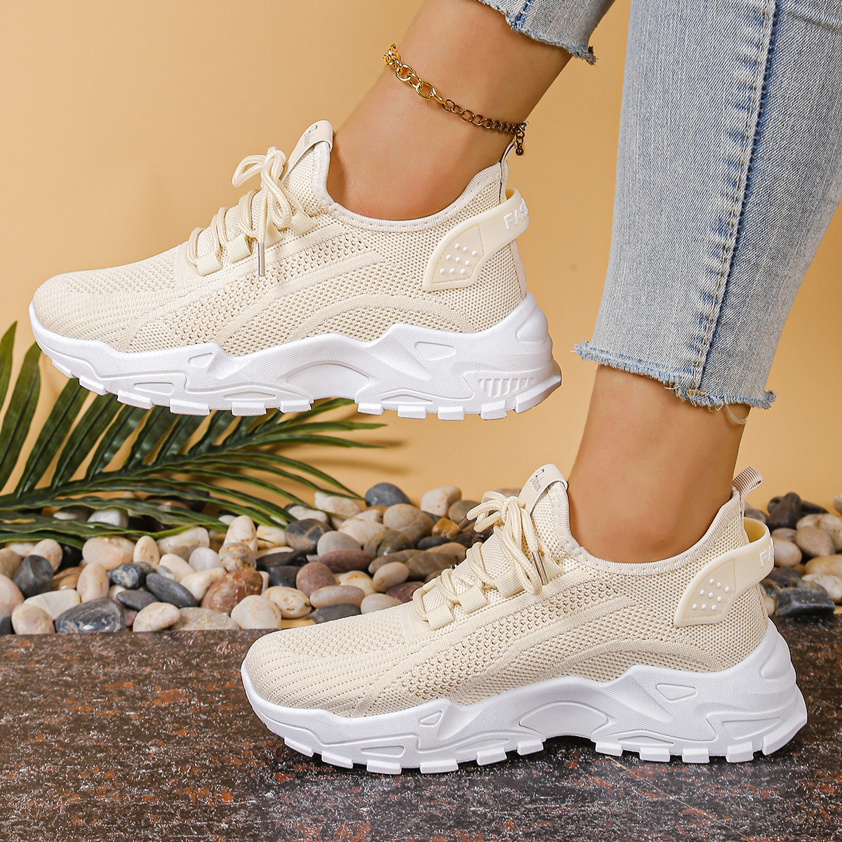 Sneakers donna con plateau con lacci, multicolore