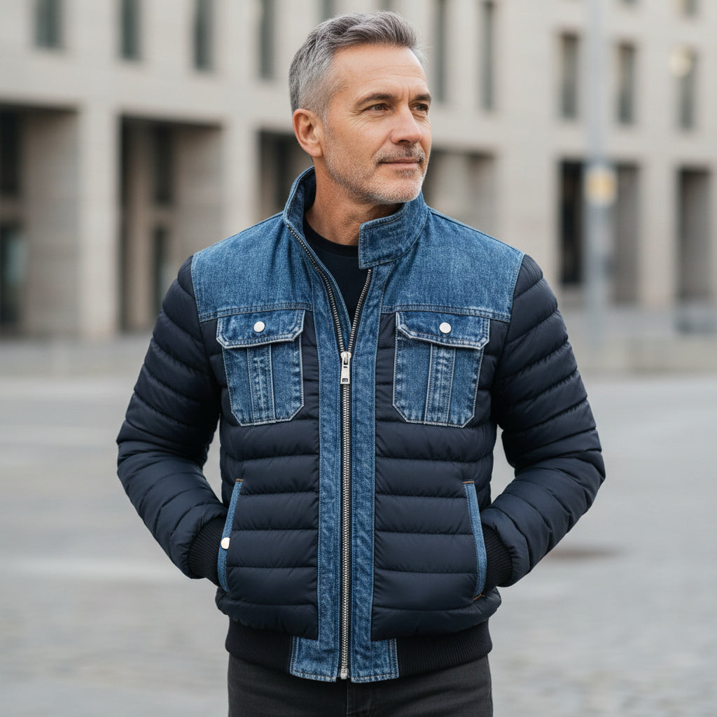 Giacca uomo trapuntata in denim con collo alto