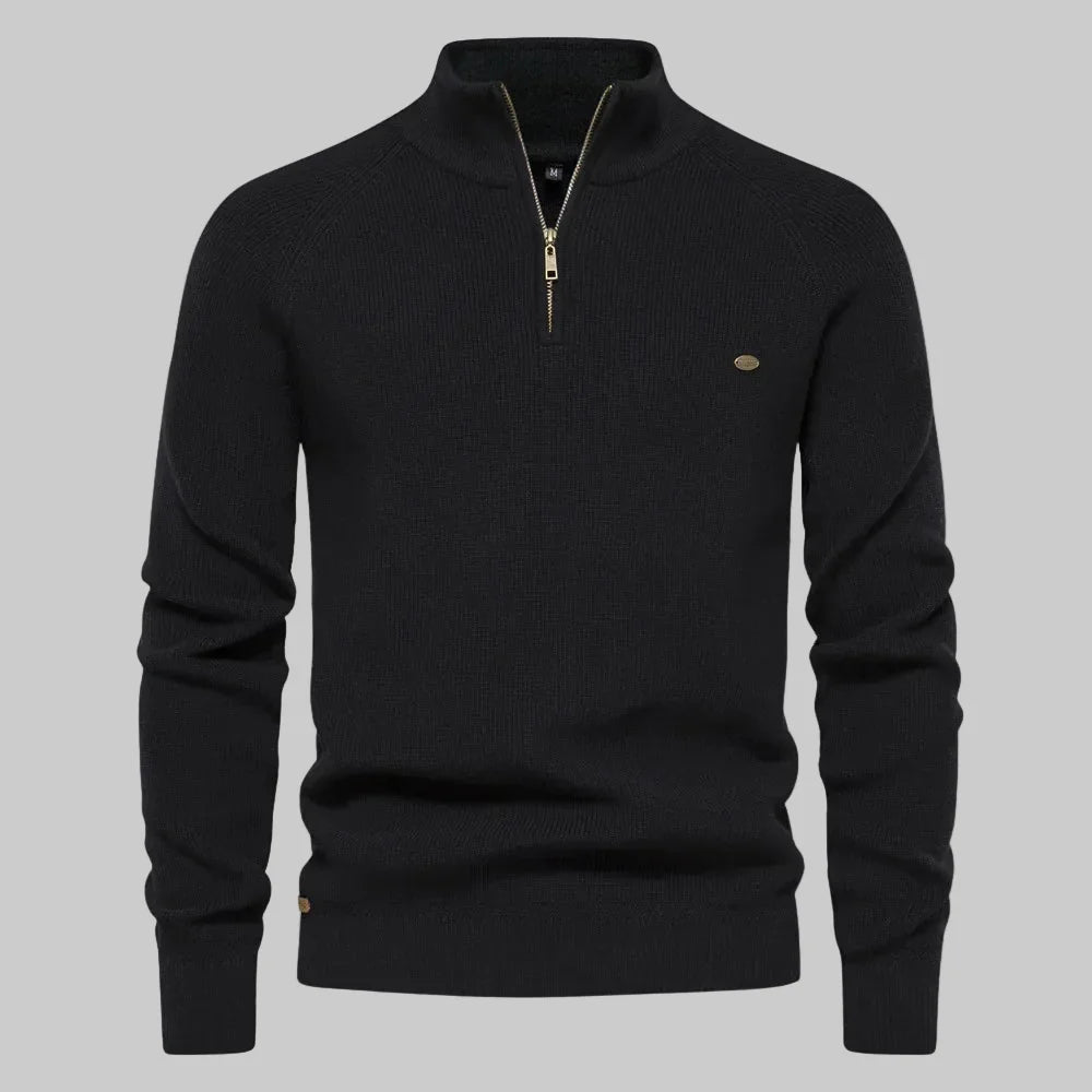 Pull homme en maille à col montant et zip 1/4