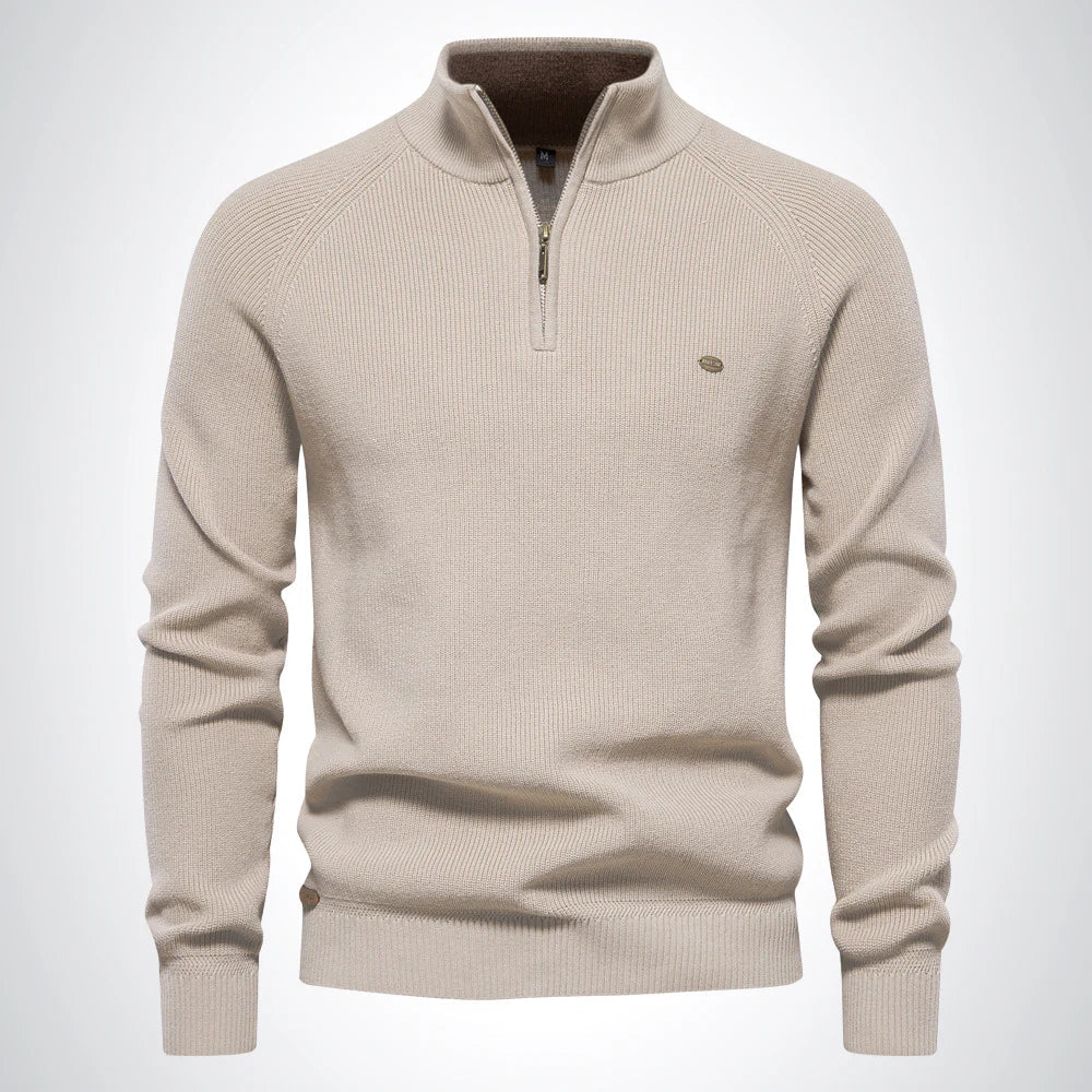 Pull homme en maille à col montant et zip 1/4