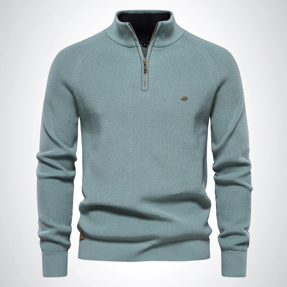 Pull homme en maille à col montant et zip 1/4