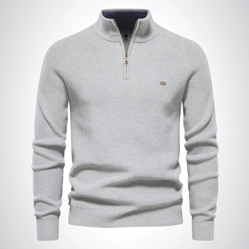 Pull homme en maille à col montant et zip 1/4