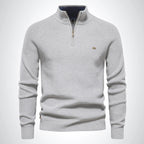 Pull homme en maille à col montant et zip 1/4