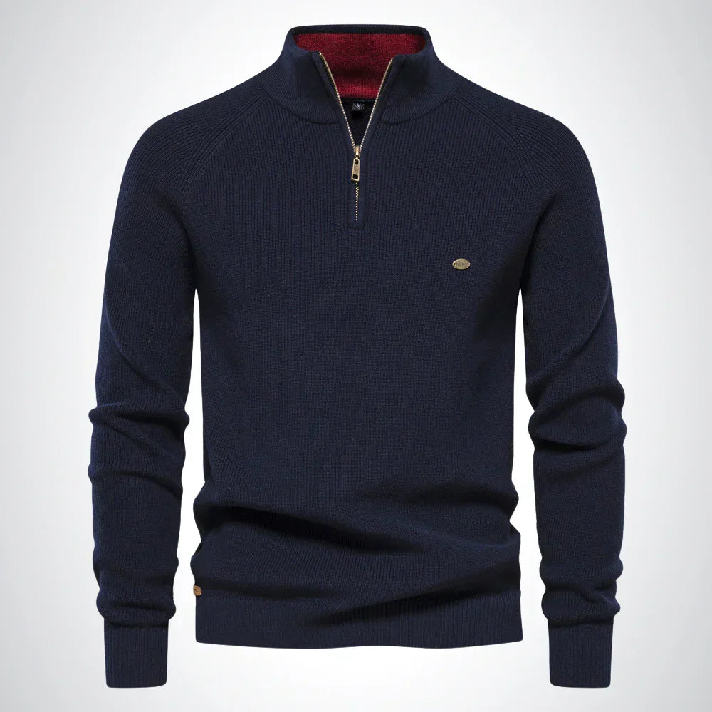 Pull homme en maille à col montant et zip 1/4