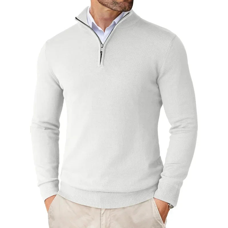 Camisola clássica de homem com fecho curto e gola alta
