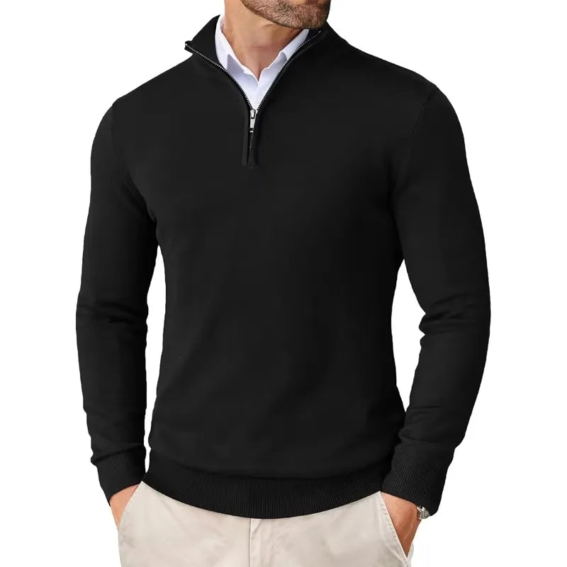 Camisola clássica de homem com fecho curto e gola alta