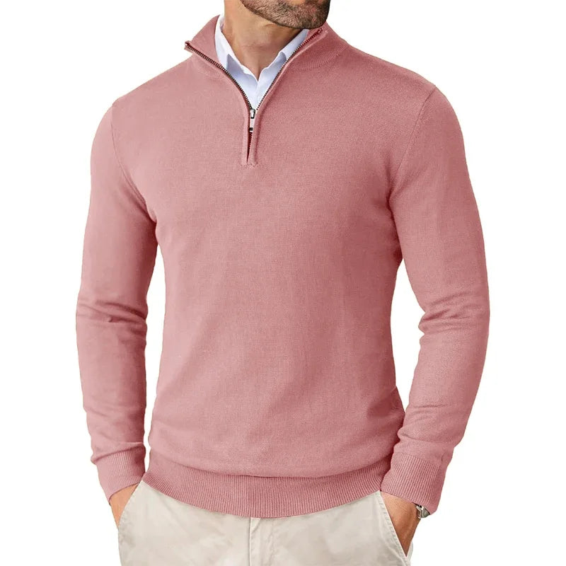 Camisola clássica de homem com fecho curto e gola alta