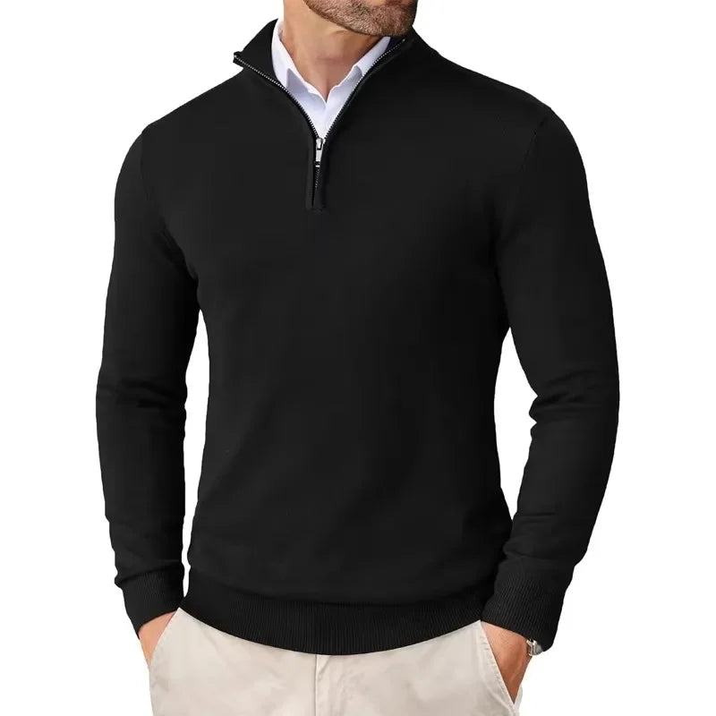 Camisola clássica de homem com fecho curto e gola alta