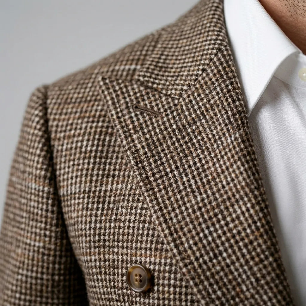 Dobbeltradet blazer til mænd i tern med revers
