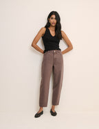 Jeans barrel leg castanhos de mulher de cintura subida