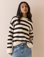 Pull femme rayé, col rond, manches longues