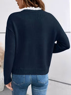 Sweater til damer med V-hals og blondekant