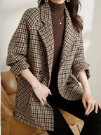 Cappotto donna pied-de-poule con revers e manica 3/4