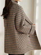 Cappotto donna pied-de-poule con revers e manica 3/4