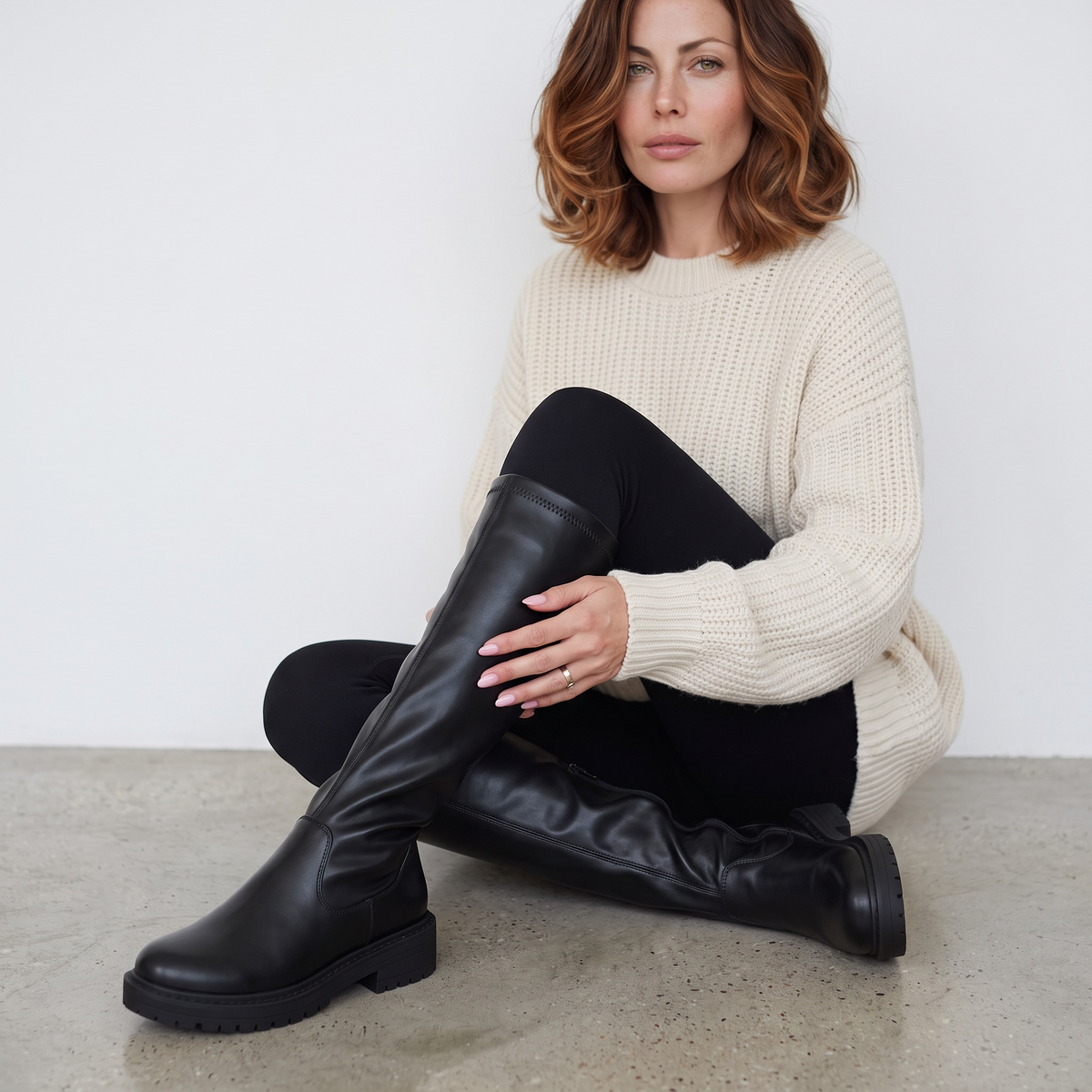 Botas altas de mujer negras con tacón bajo