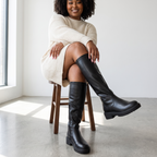 Botas altas de mujer negras con tacón bajo