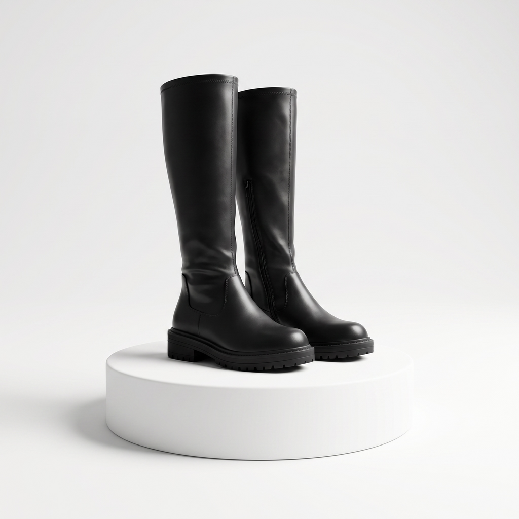 Botas altas de mujer negras con tacón bajo