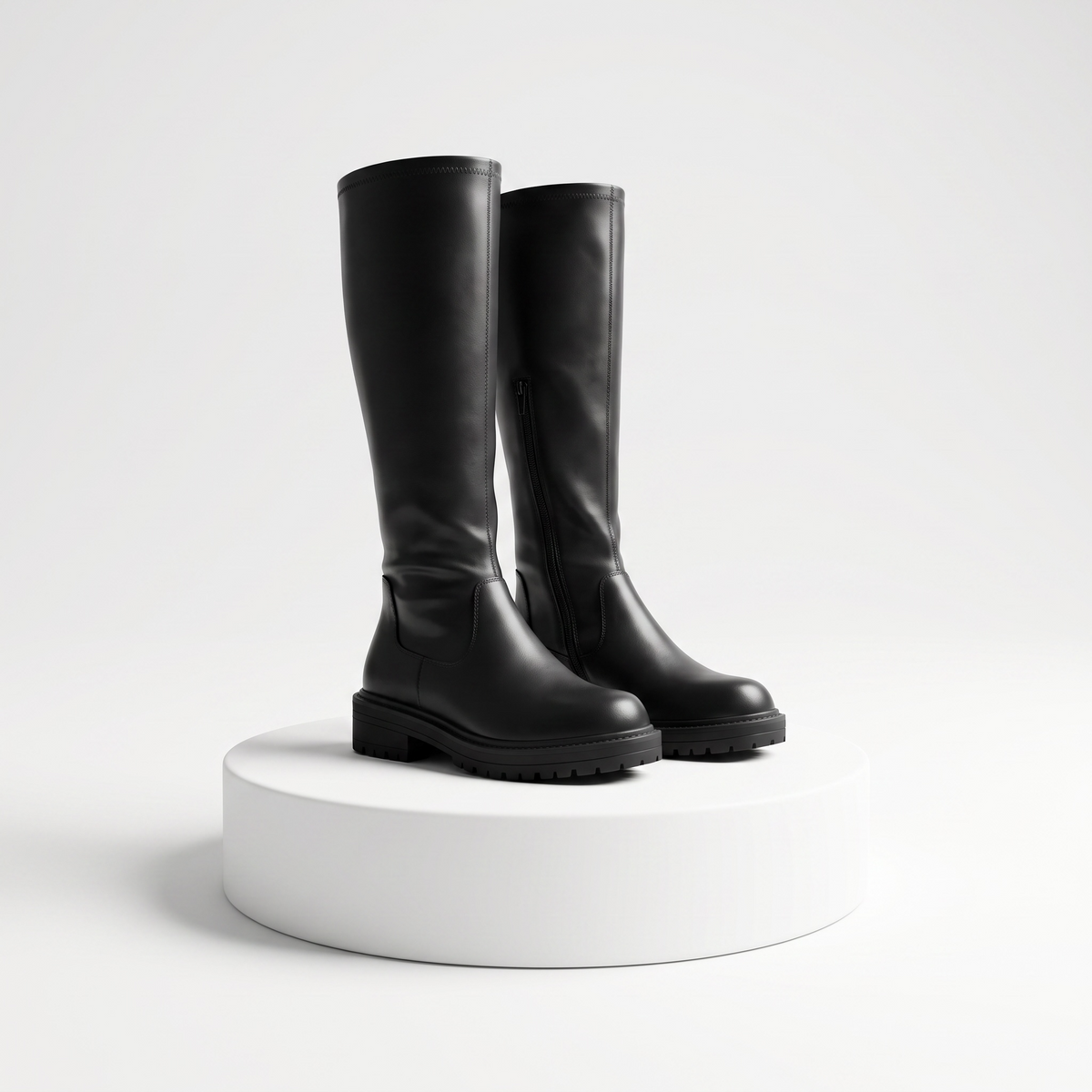Botas altas de mujer negras con tacón bajo
